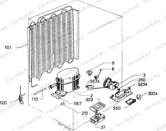 Взрыв-схема холодильника Privileg 018415 0 - Схема узла Refrigerator cooling system